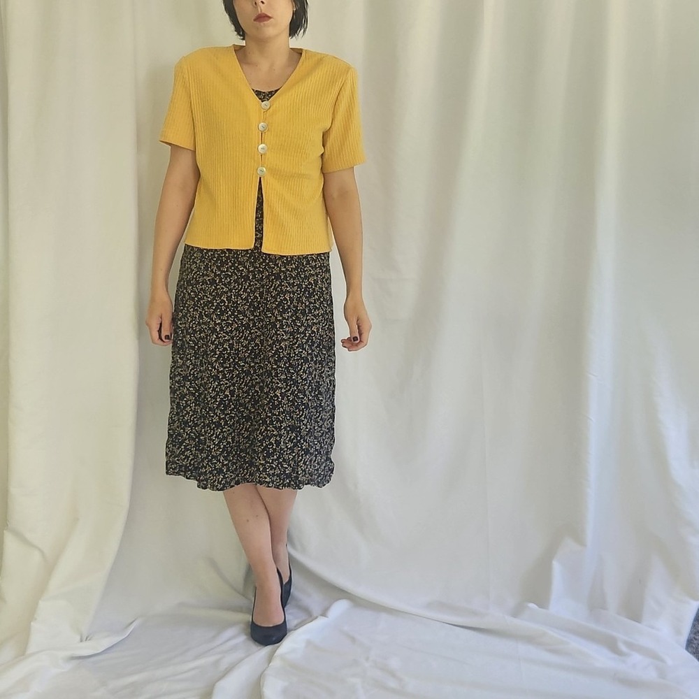 90s/00s Blue and Yellow Floral Dress and‎ Top Set